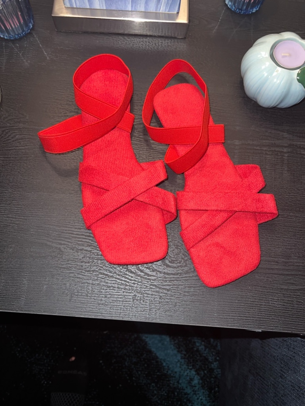 Women's Red Strappy Ankle-Tie Sandals